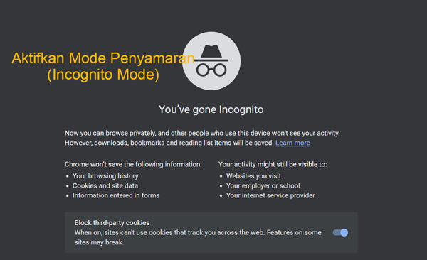 Aktifkan Mode Penyamaran (Incognito Mode)